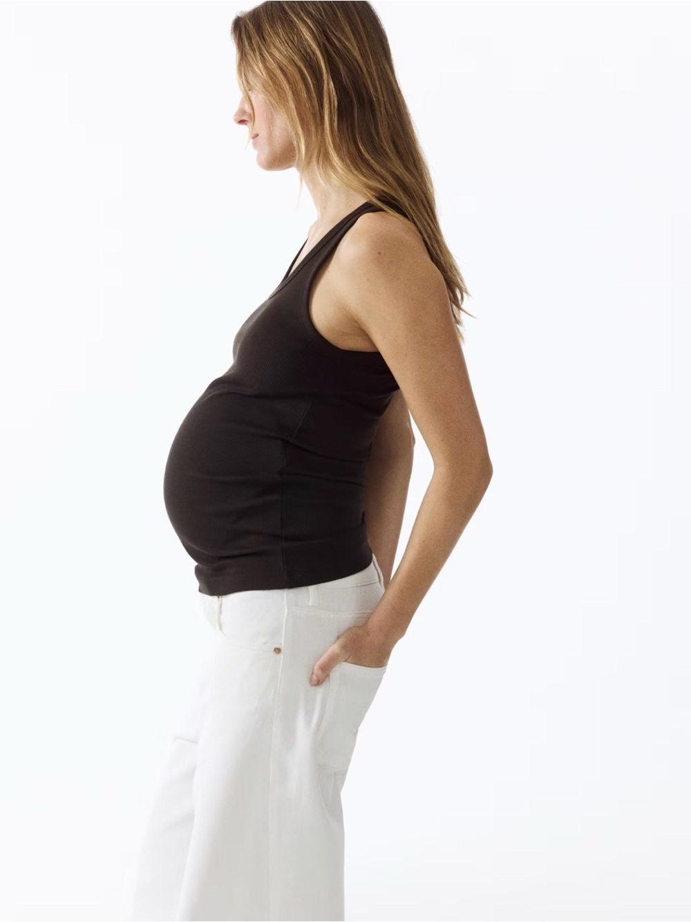 H&M Mama Dark Brown Ribbed Tank Top - Maternity - Small
